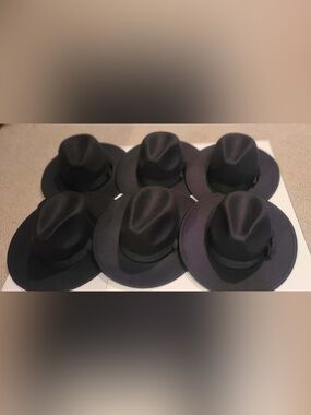 6 Classic Black Felt Fedora Hats